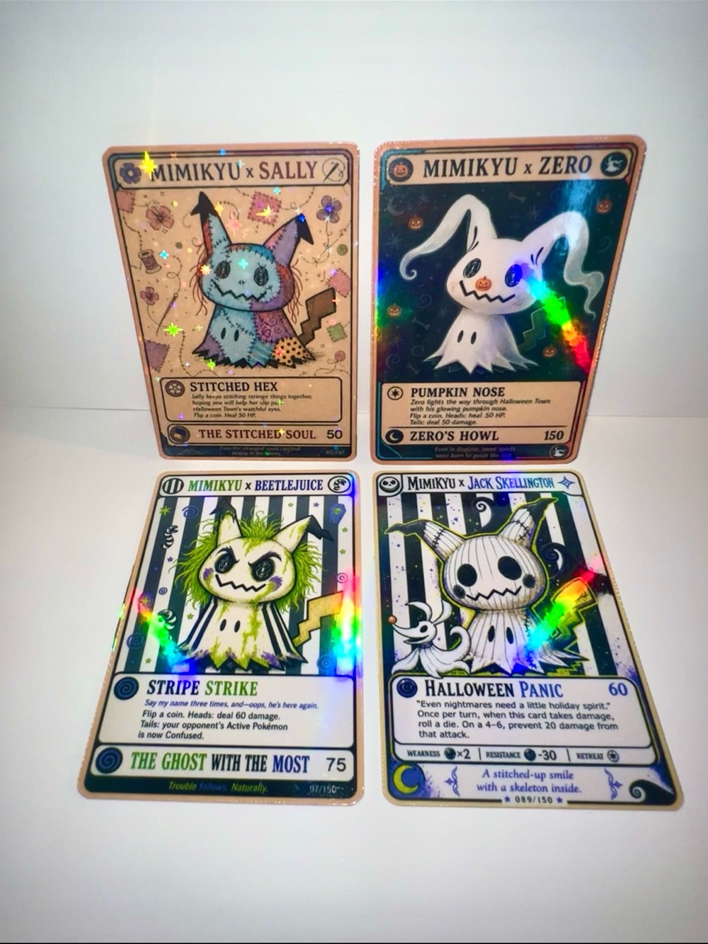 Mimikyu pokemon trading card set 4 cards nightmare before Christmas Beetlejuice